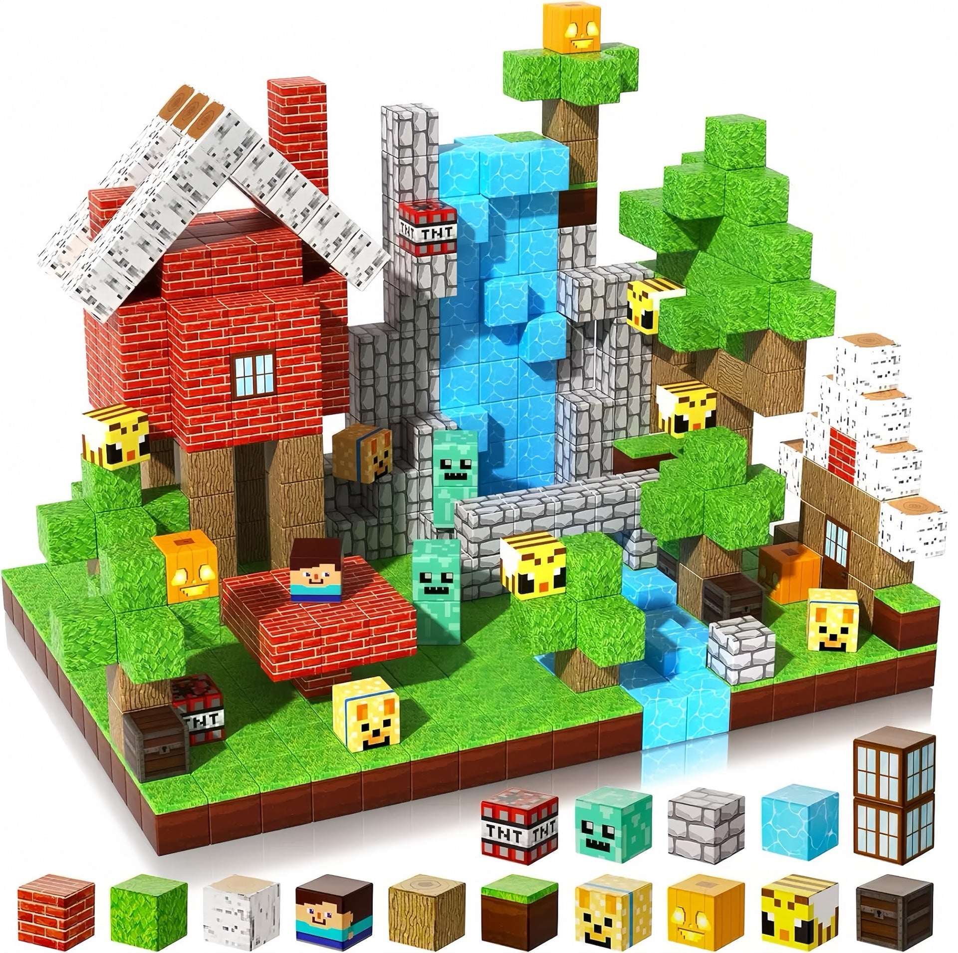 Minecraft style random 100PCS Magnetic Blocks Forest Themed Magnetic Tiles Build Mine Forest Farm Set