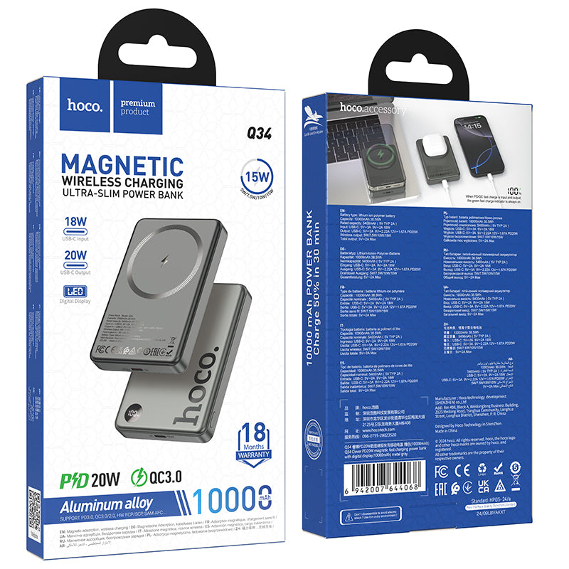 HD_SYNC:Q34 Clever PD20W magnetic fast charging power bank with digital display(10000mAh)(UN)
