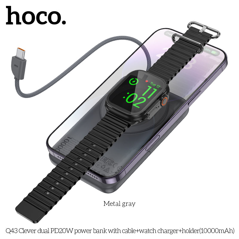 HD_SYNC:Q43 Clever dual PD20W power bank with cable+watch charger+holder(10000mAh)(UN)