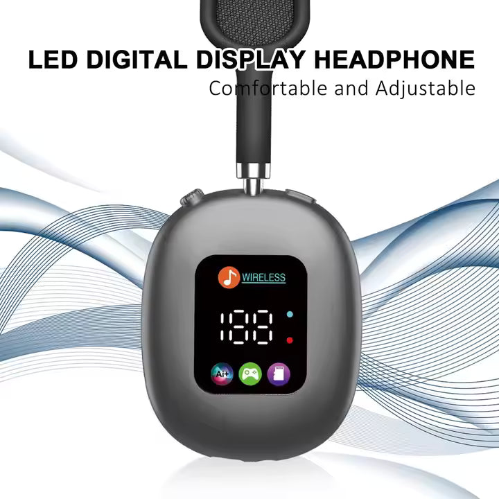 AKZ MAX600 Wireless Headset Bluetooth Headphones HiFi Bass Driver 3D Stereo Low Latancy Digital Display Screen Headset