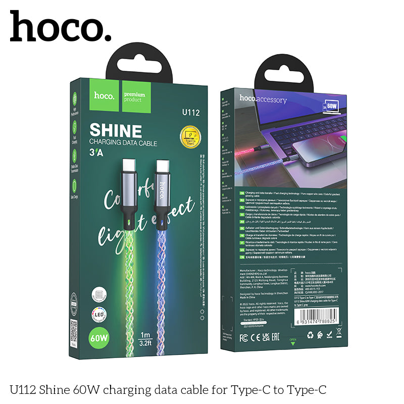 HD_SYNC:U112 Shine 60W charging data cable for Type-C to Type-C