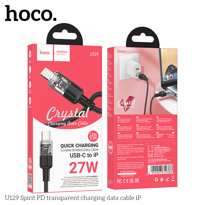 HD_SYNC:U129 Spirit PD transparent charging data cable iP