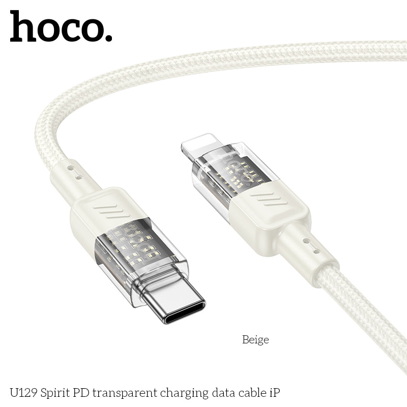HD_SYNC:U129 Spirit 60W transparent charging data cable Type-C to Type-C