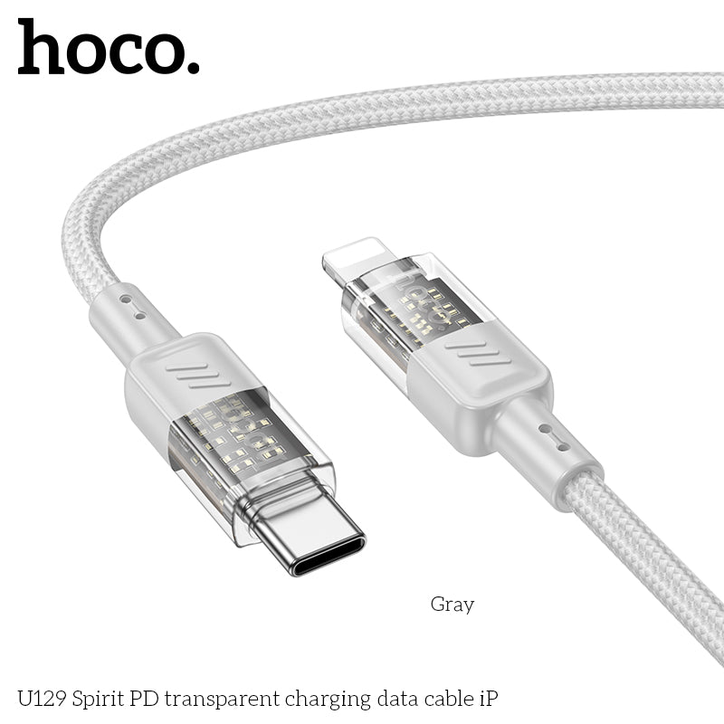 HD_SYNC:U129 Spirit 60W transparent charging data cable Type-C to Type-C