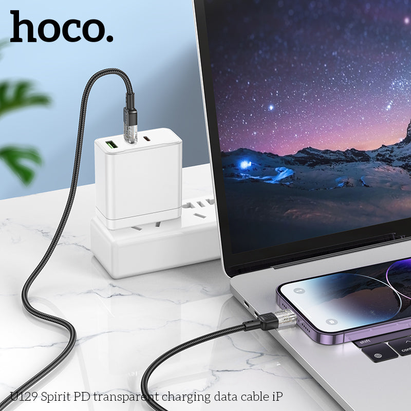 HD_SYNC:U129 Spirit 60W transparent charging data cable Type-C to Type-C