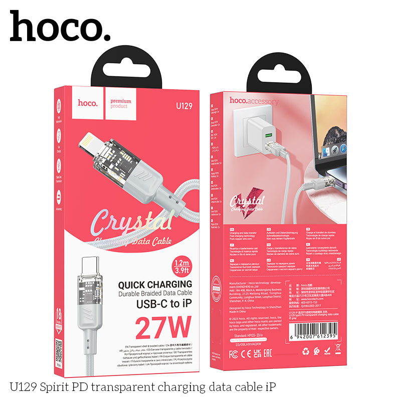 HD_SYNC:U129 Spirit 60W transparent charging data cable Type-C to Type-C