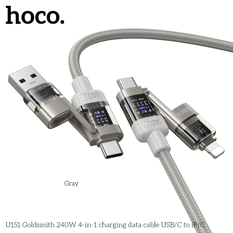 HD_SYNC:U151 Goldsmith 240W 4-in-1 charging data cable USB/C to iP/C