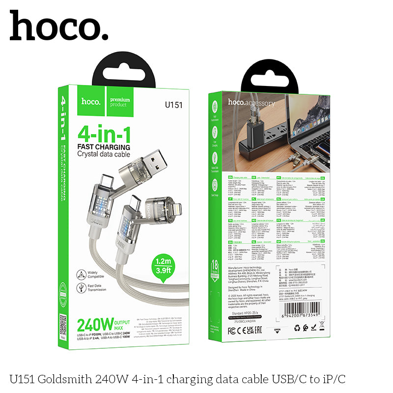 HD_SYNC:U151 Goldsmith 240W 4-in-1 charging data cable USB/C to iP/C