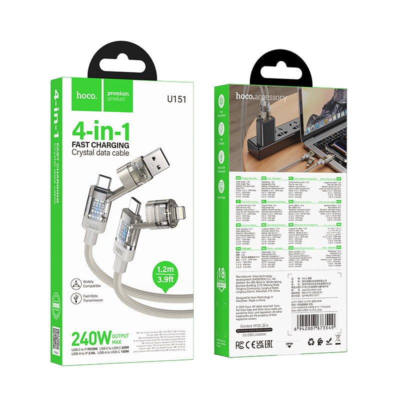 HD_SYNC:U151 Goldsmith 240W 4-in-1 charging data cable USB/C to iP/C
