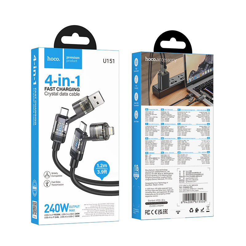 HD_SYNC:U151 Goldsmith 240W 4-in-1 charging data cable USB/C to iP/C