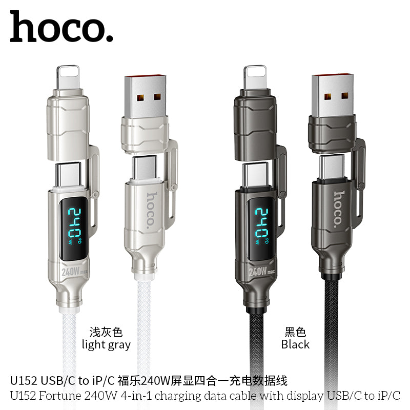 HD_SYNC:U152 Fortune 240W 4-in-1 charging data cable with display USB/C to iP/C