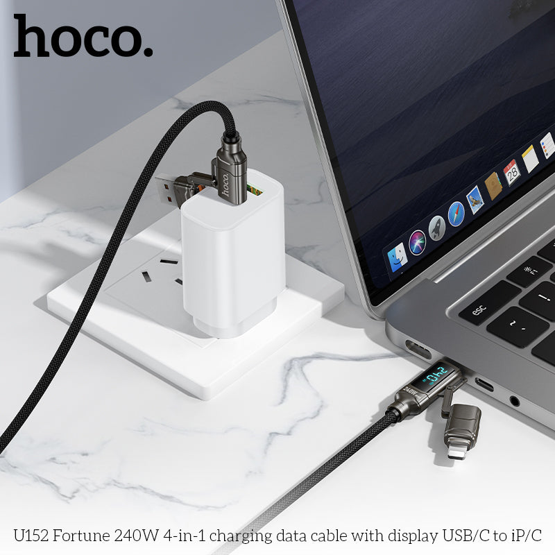 HD_SYNC:U152 Fortune 240W 4-in-1 charging data cable with display USB/C to iP/C