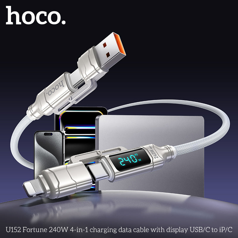 HD_SYNC:U152 Fortune 240W 4-in-1 charging data cable with display USB/C to iP/C