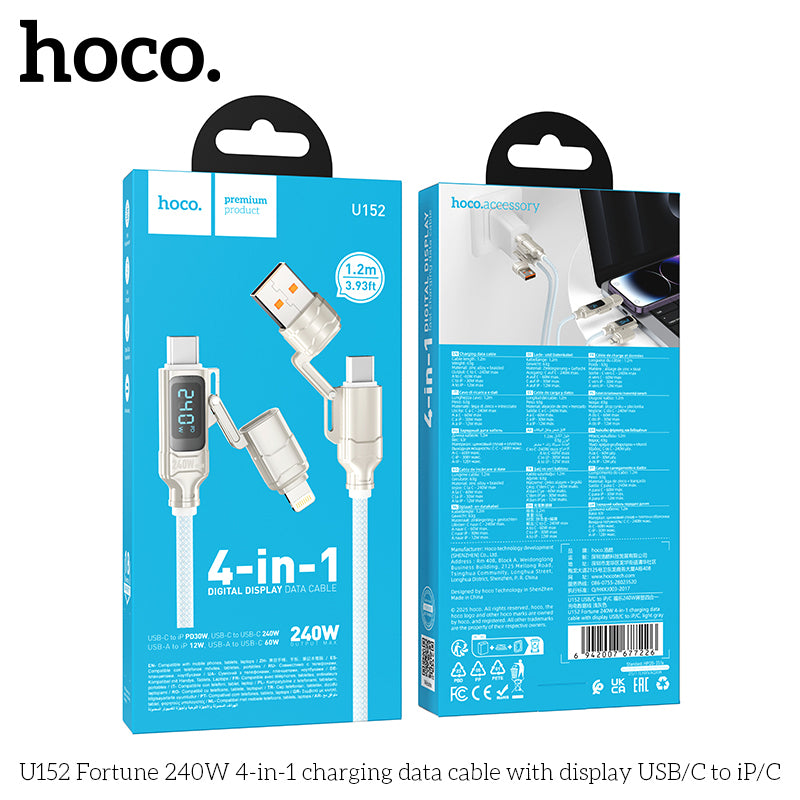 HD_SYNC:U152 Fortune 240W 4-in-1 charging data cable with display USB/C to iP/C
