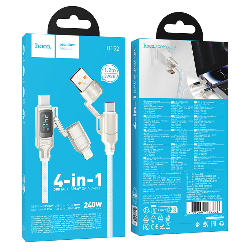 HD_SYNC:U152 Fortune 240W 4-in-1 charging data cable with display USB/C to iP/C