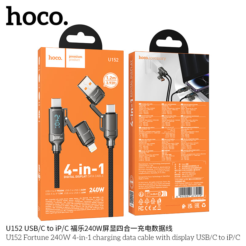 HD_SYNC:U152 Fortune 240W 4-in-1 charging data cable with display USB/C to iP/C