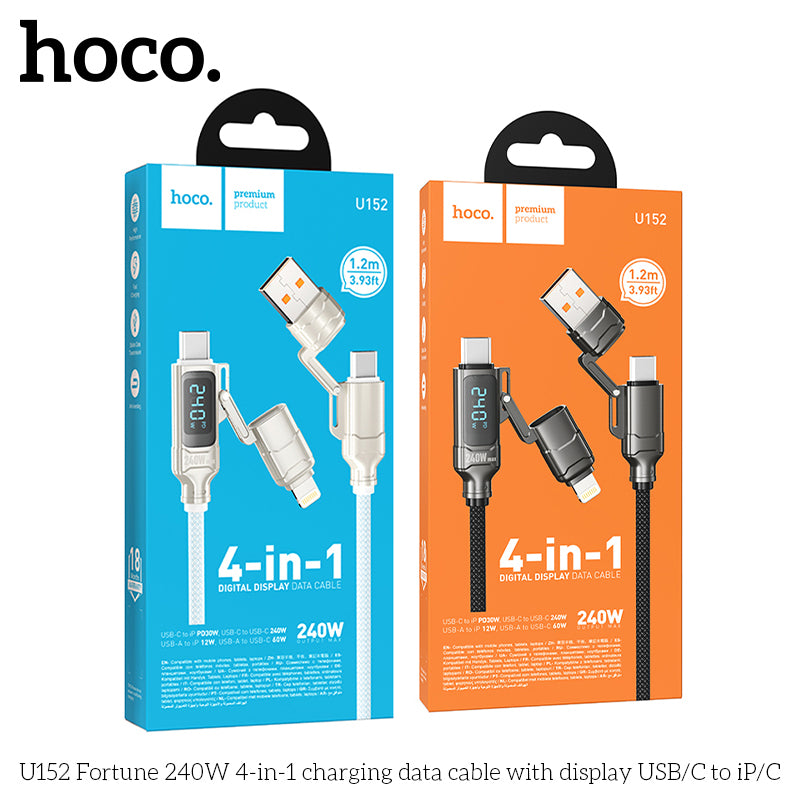 HD_SYNC:U152 Fortune 240W 4-in-1 charging data cable with display USB/C to iP/C