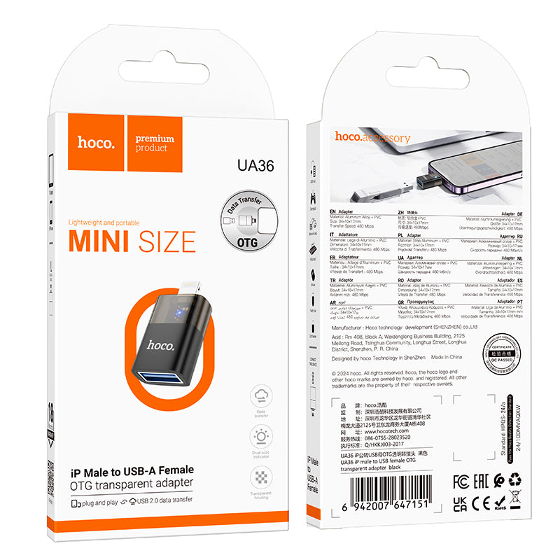 HD_SYNC:UA36 iP male to USB female OTG transparent adapter