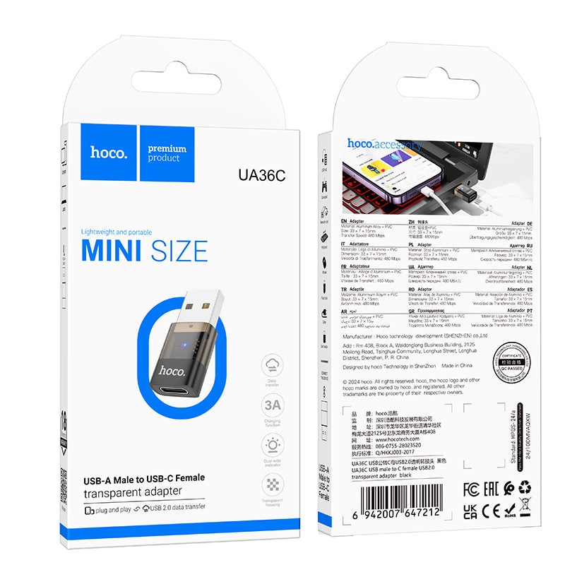 HD_SYNC:UA36C USB male to C female USB2.0 transparent adapter