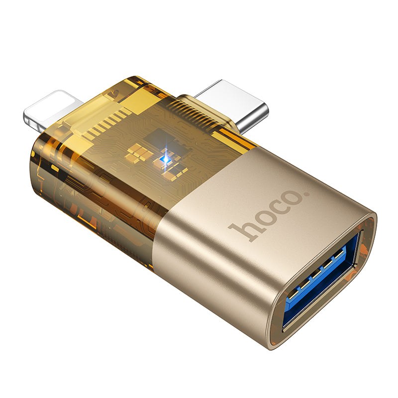 HD_SYNC:UA36E iP male/C male to USB female OTG 2-in-1 transparent adapter