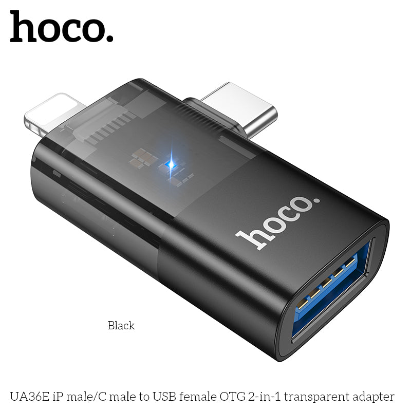HD_SYNC:UA36E iP male/C male to USB female OTG 2-in-1 transparent adapter