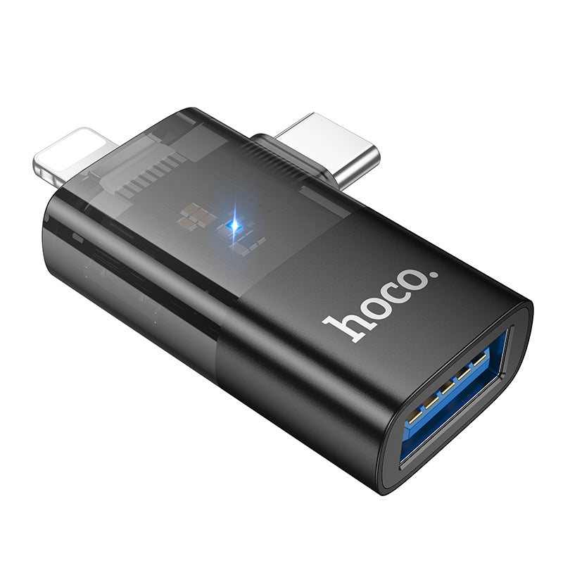 HD_SYNC:UA36E iP male/C male to USB female OTG 2-in-1 transparent adapter