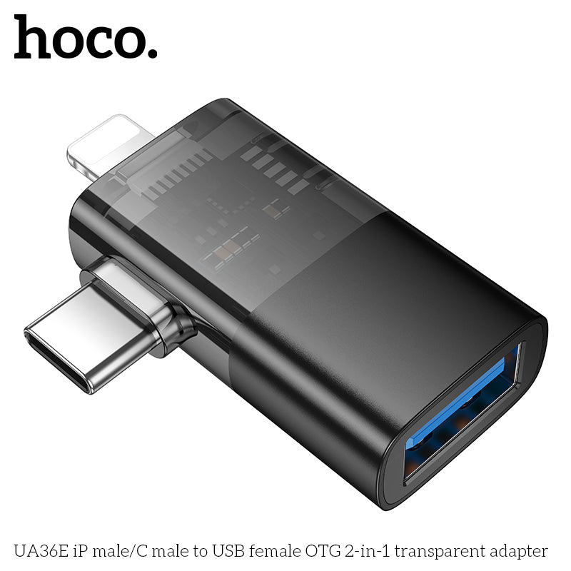 HD_SYNC:UA36E iP male/C male to USB female OTG 2-in-1 transparent adapter