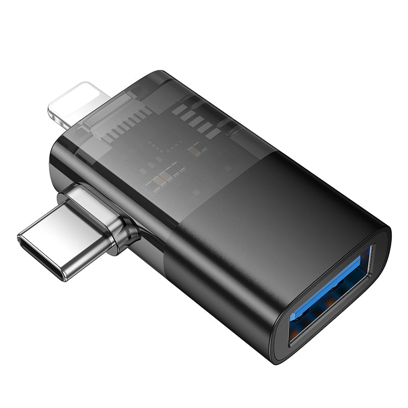 HD_SYNC:UA36E iP male/C male to USB female OTG 2-in-1 transparent adapter