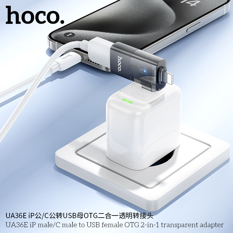 HD_SYNC:UA36E iP male/C male to USB female OTG 2-in-1 transparent adapter
