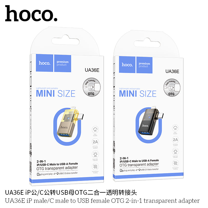 HD_SYNC:UA36E iP male/C male to USB female OTG 2-in-1 transparent adapter
