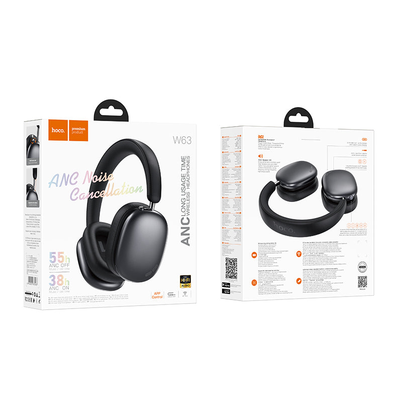 HOCO. Wireless Headphone W63 (BT v5.4) Supports ANC Noise Reduction - sliver