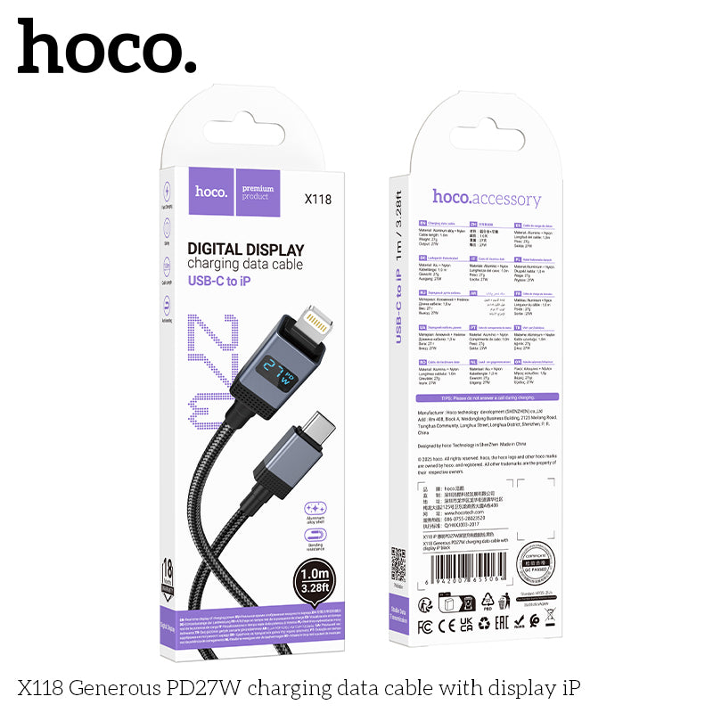 HD_SYNC:X118 Generous PD27W charging data cable with display iP