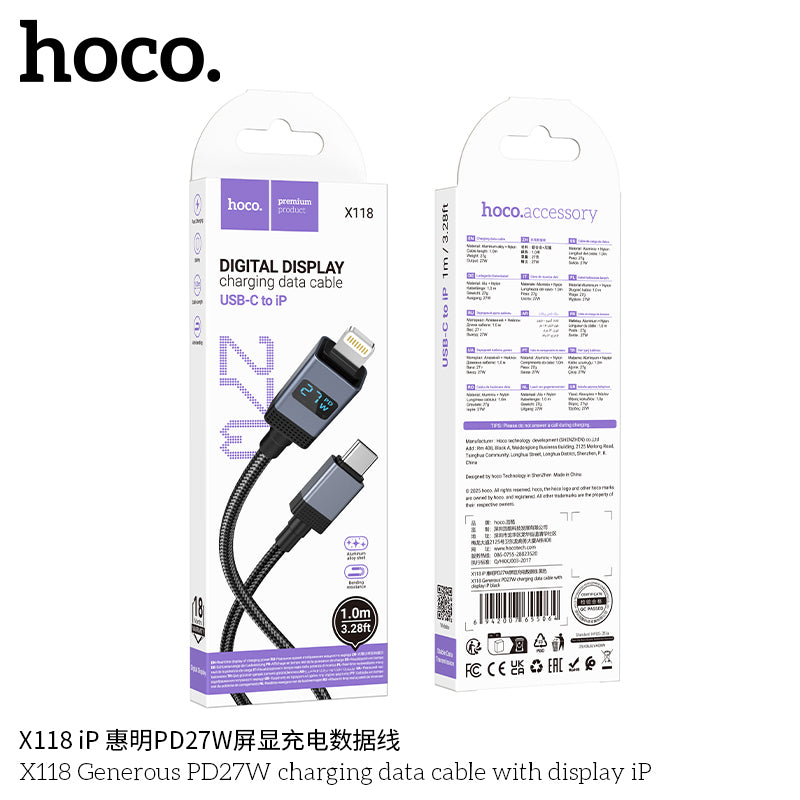 HD_SYNC:X118 Generous PD27W charging data cable with display iP