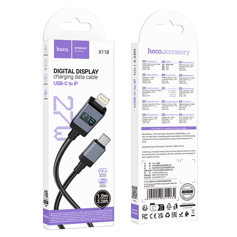 HD_SYNC:X118 Generous 5A charging data cable with display Type-C