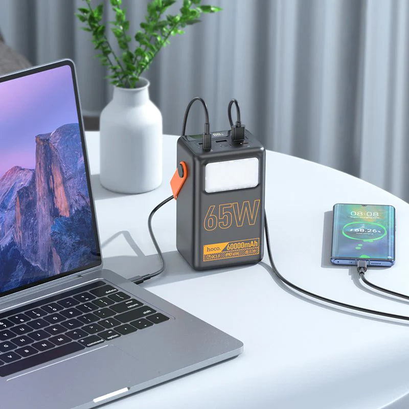 Hoco J110A 60000mAh 65W Powermaster Power Bank With LED Lamp - Black