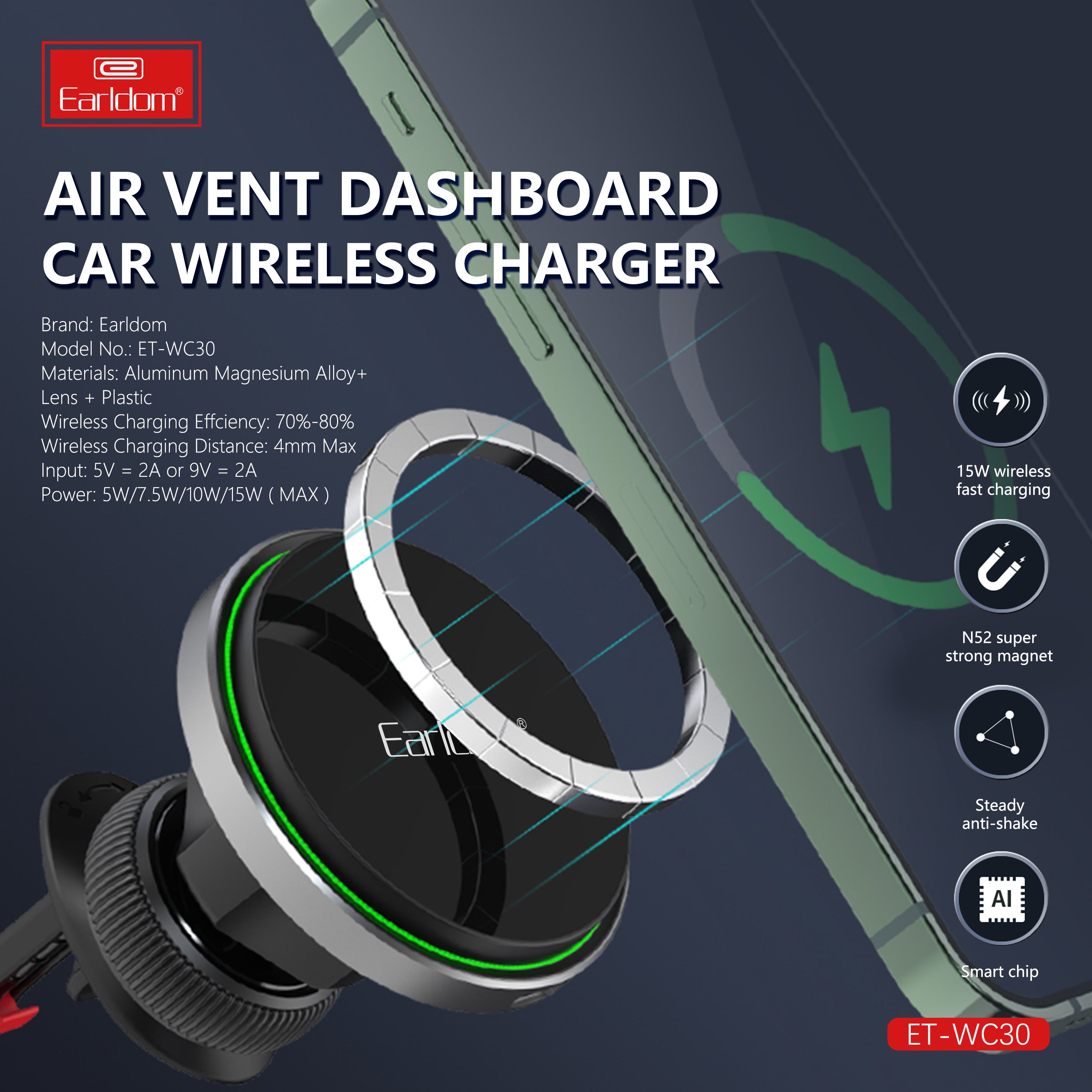 Airvent Dashboard Car Wireless Charger Meganetic