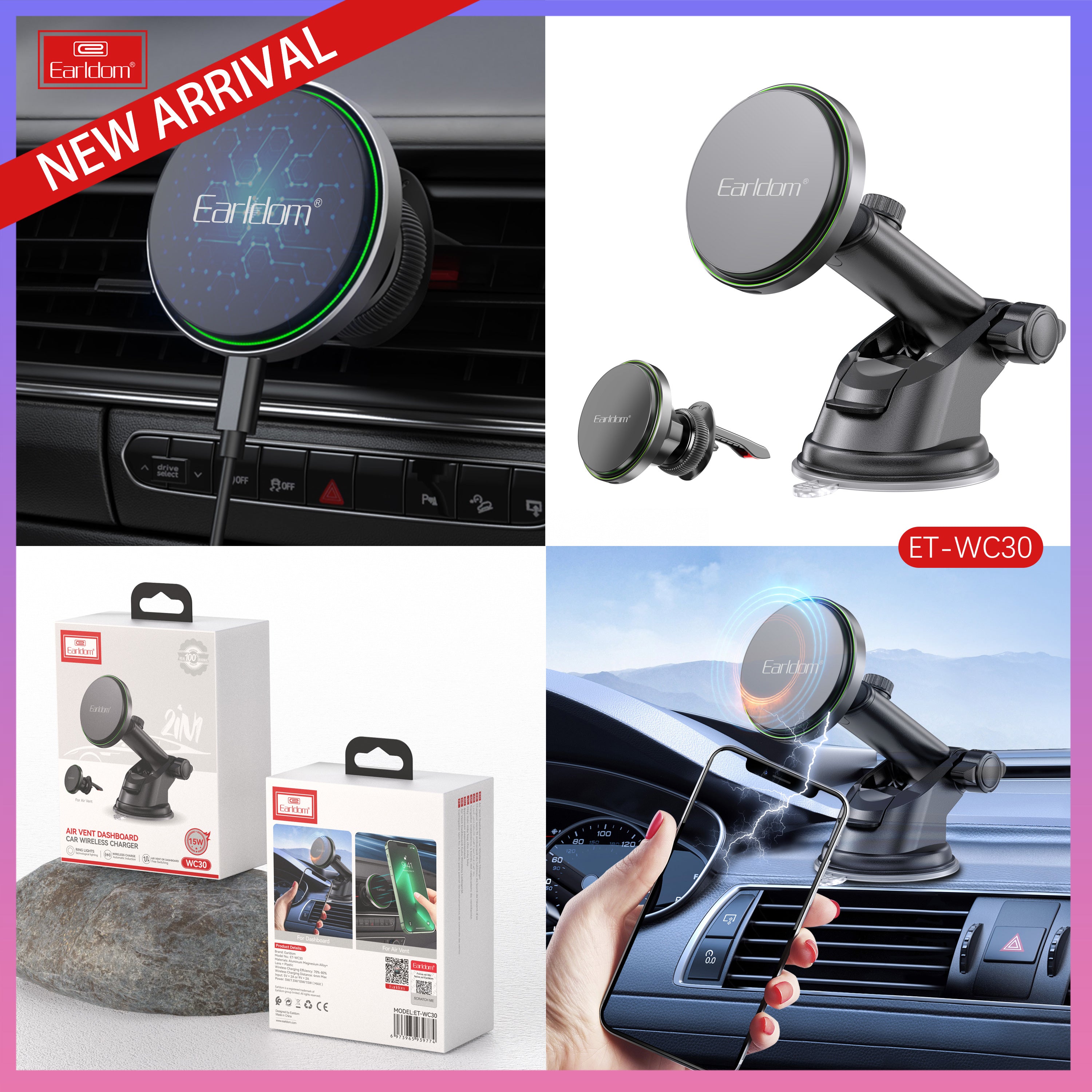 Airvent Dashboard Car Wireless Charger Meganetic