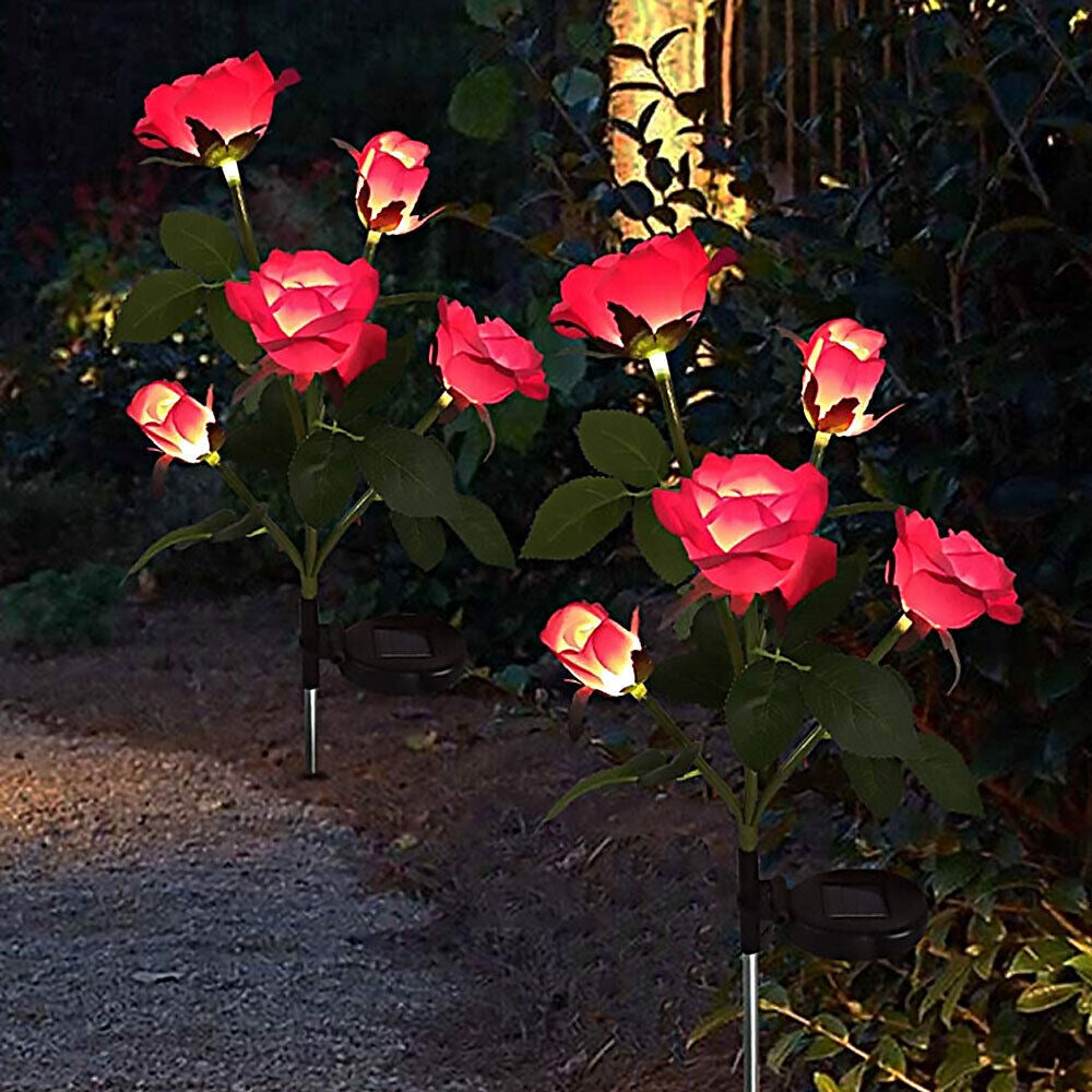 Solar Powered Rose Light Flower Lights Lamp Pink Rose
