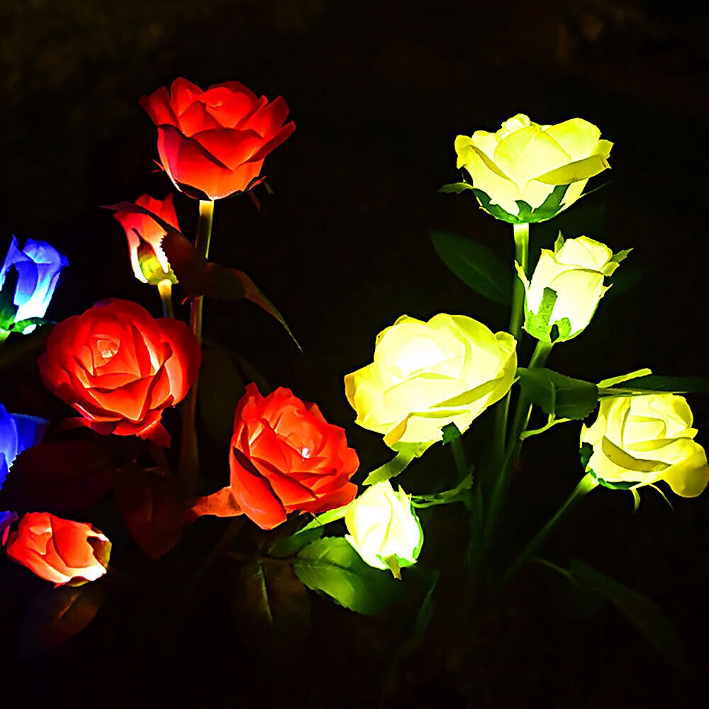 Solar Powered Rose Light Flower Lights Lamp Pink Rose