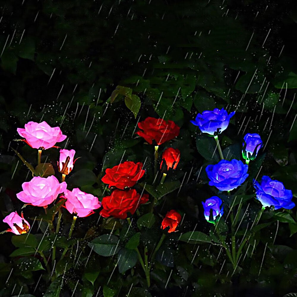 Solar Powered Rose Light Flower Lights Lamp Pink Rose