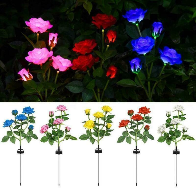 Solar Powered Rose Light Flower Lights Lamp Pink Rose